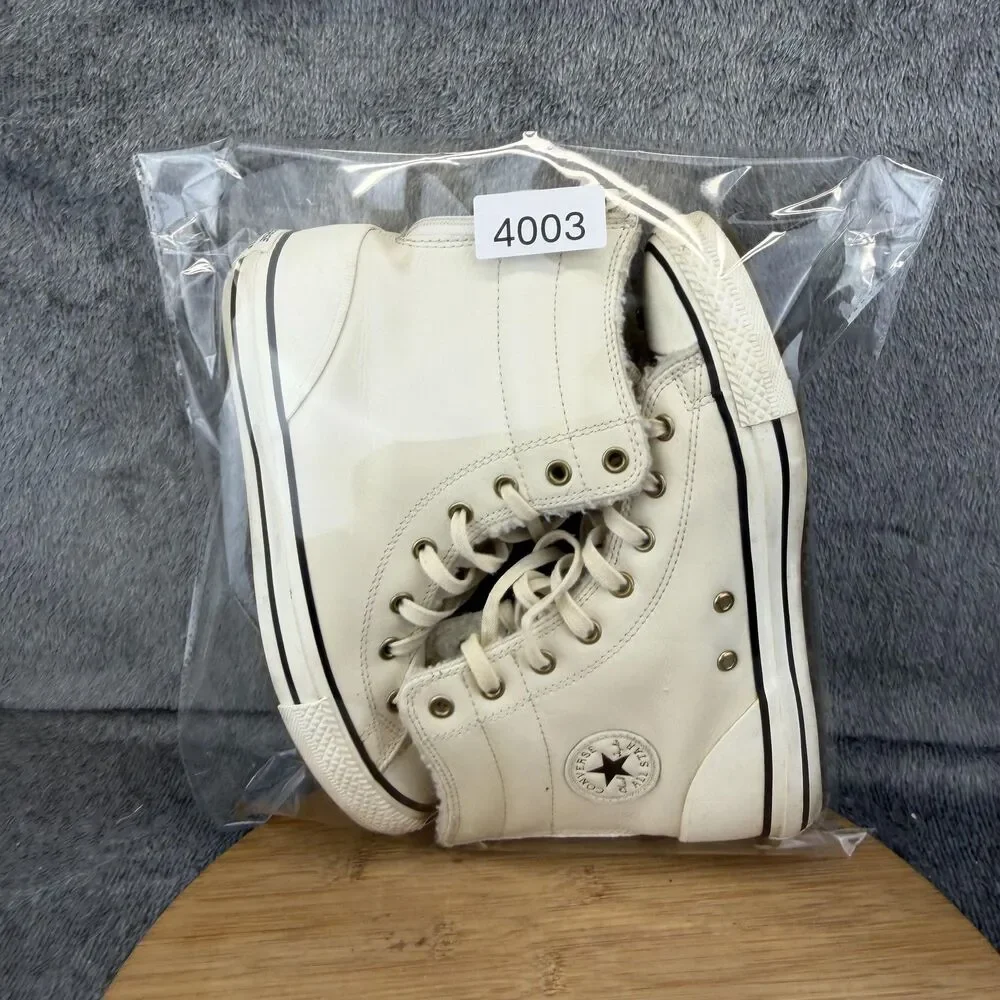Converse Boots Girls Size 5 White Leather Faux Fur Lined Zip All Star 653389C